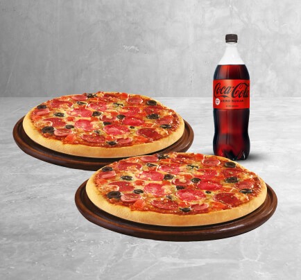 2 Orta Boy Pizza + Coca-Cola Pet 1 lt Kampanyası