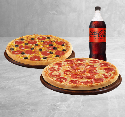 2 Orta Boy Pizza + Coca-Cola Pet 1 lt Kampanyası